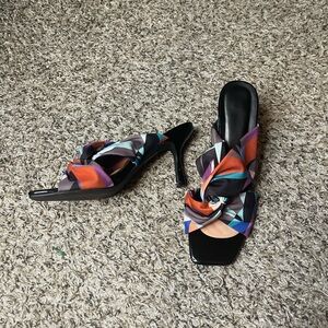 Colorful Geometric Scarf Women's Heels